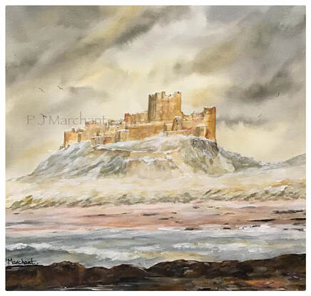 bamburgh, castle, northumberland, painting, art, watercolour, landscape, Picture