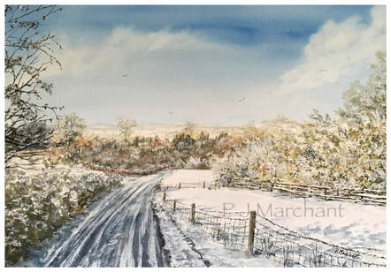 wiltshire, chiseldon, farmland, painting, art, winter, snow, Picture