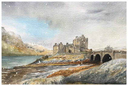 eliean, donan, castle, highlands, scotland, watercolour, art, painting, Picture
