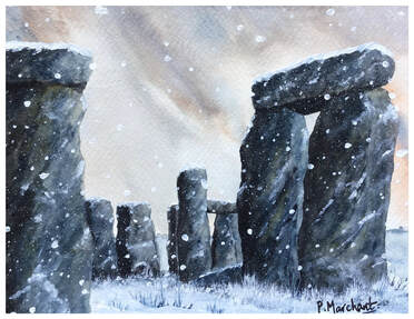 wiltshire, stonehenge, landscape, art, painting, snow, winter, landscape, Picture