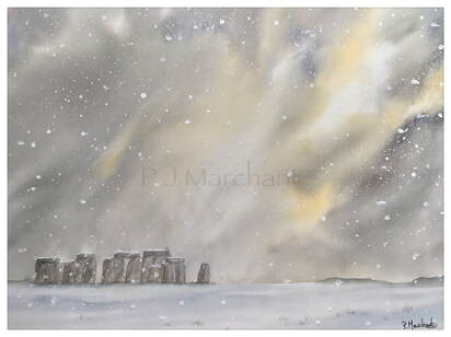 stonehenge, wiltshire, dramatic, sky, watercolour, painting, art, snow, winter, Picture