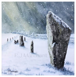 avebury, wiltshire, art, painting, stones, ancient, snow, winter,Picture