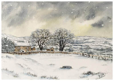 yorkshire, dales, winter, painting, art, watercolour, snow, winter,Picture